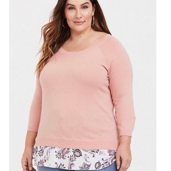 NWT Torrid Pink Raglan Layered Sweater - Picture 1 of 8